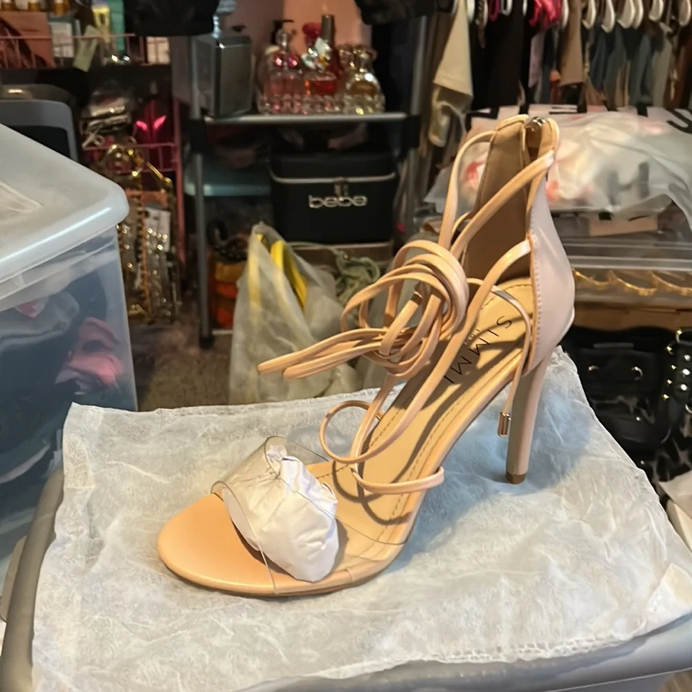 Beautiful nude lace up heels by Simmi London with clear strap size 10 EU 41 - Picture 2 of 4